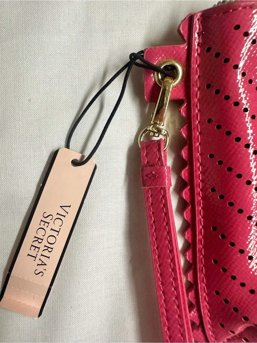 Victoria's Secret Hot Pink Perforated Patent Wristlet